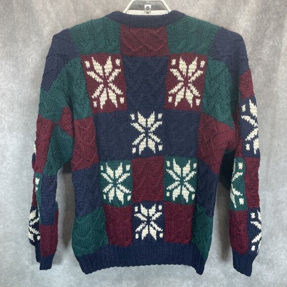 Vtg Embassy Row XL Blue Green Red Wool Sweater Color Block Cable Knit Crew Men's - Picture 5 of 7